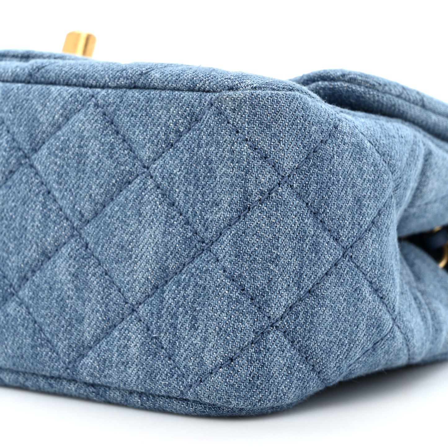 Denim Quilted Mini Pearl Crush Flap Blue