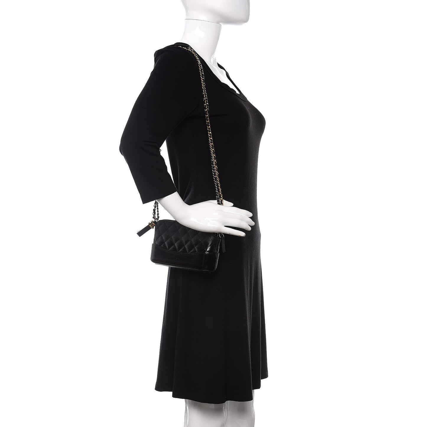 Patent Goatskin Quilted Small Gabrielle Clutch With Chain Black