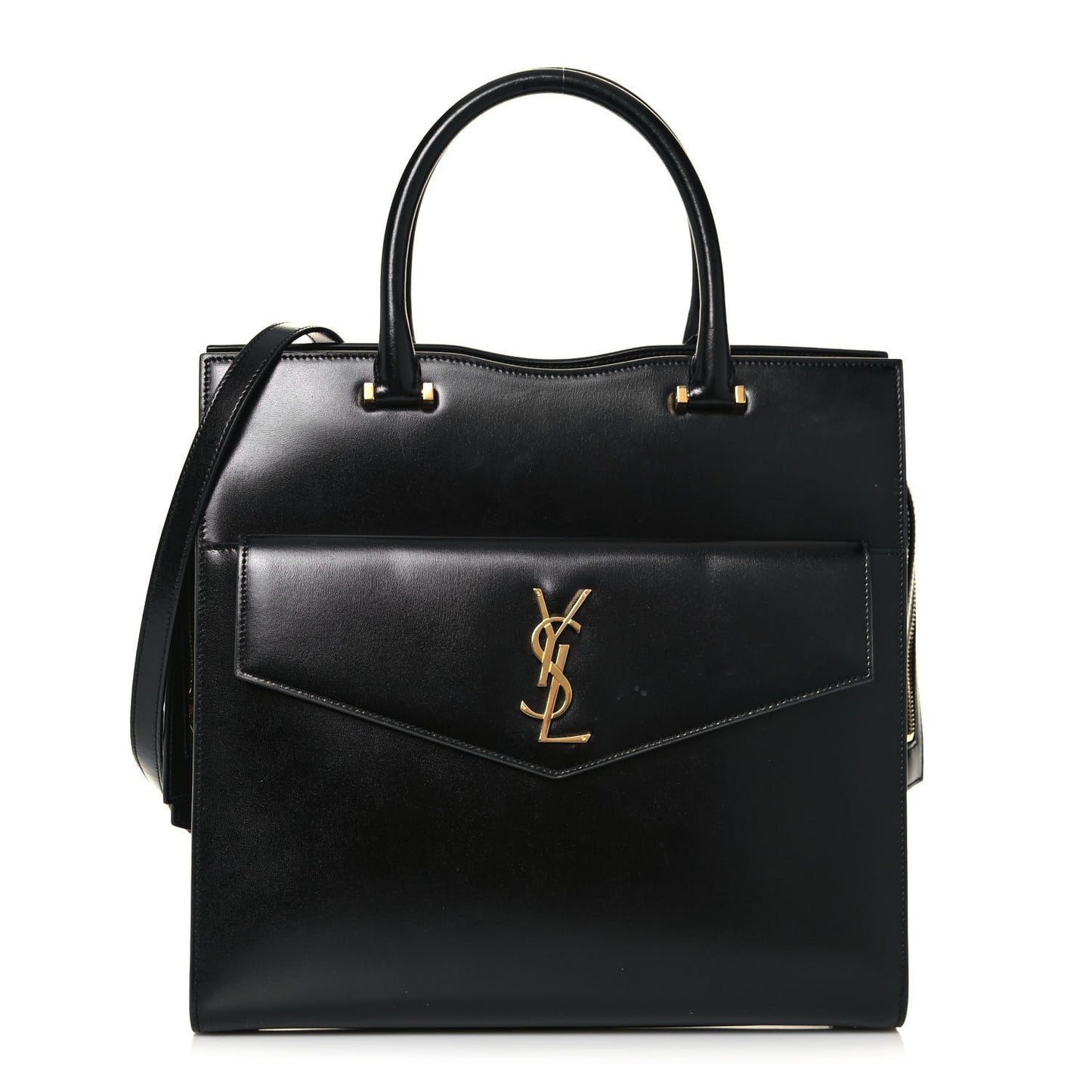 Shiny Calfskin Large Uptown Tote Black