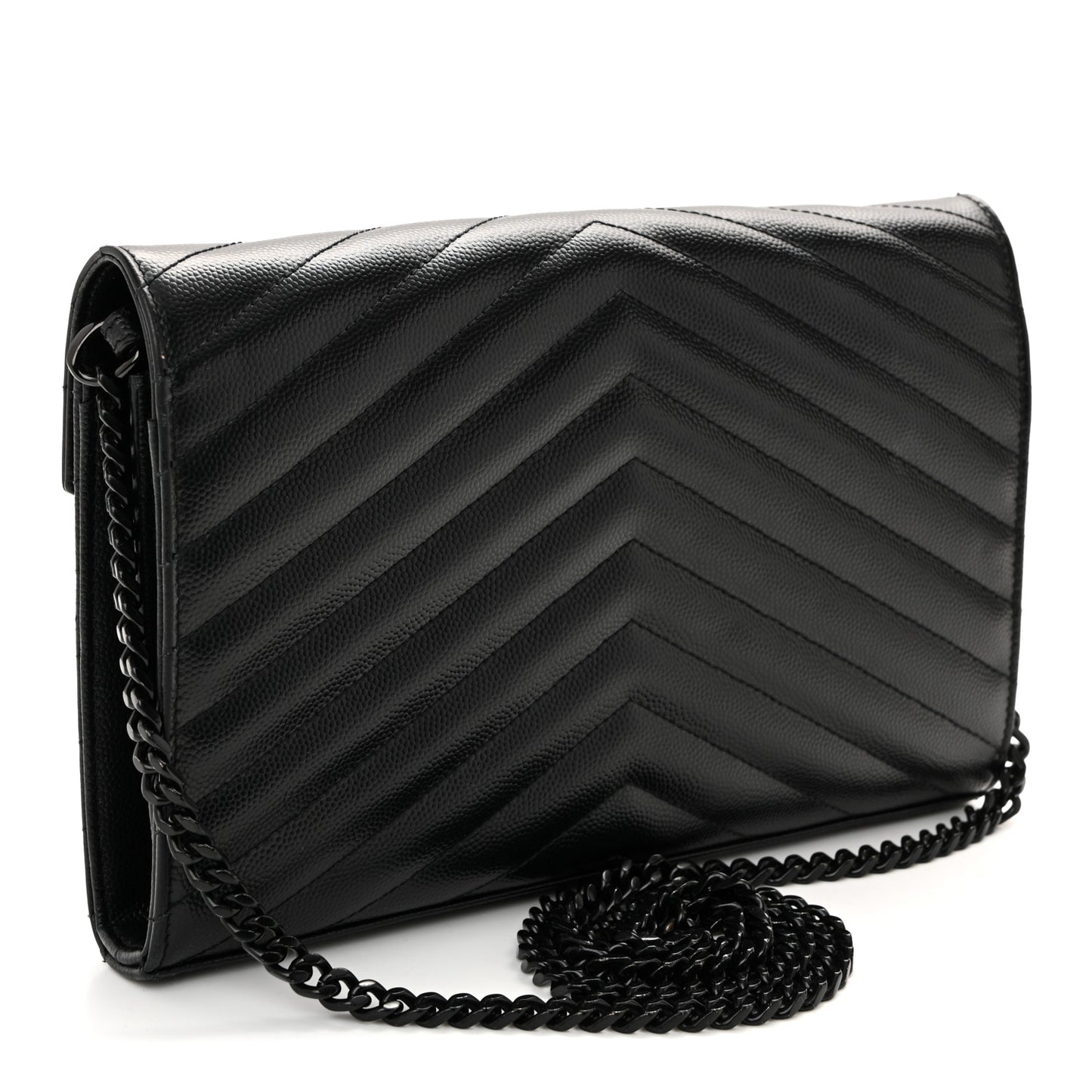 Grain De Poudre Matelasse Chevron Monogram Monochrome Chain Wallet Black