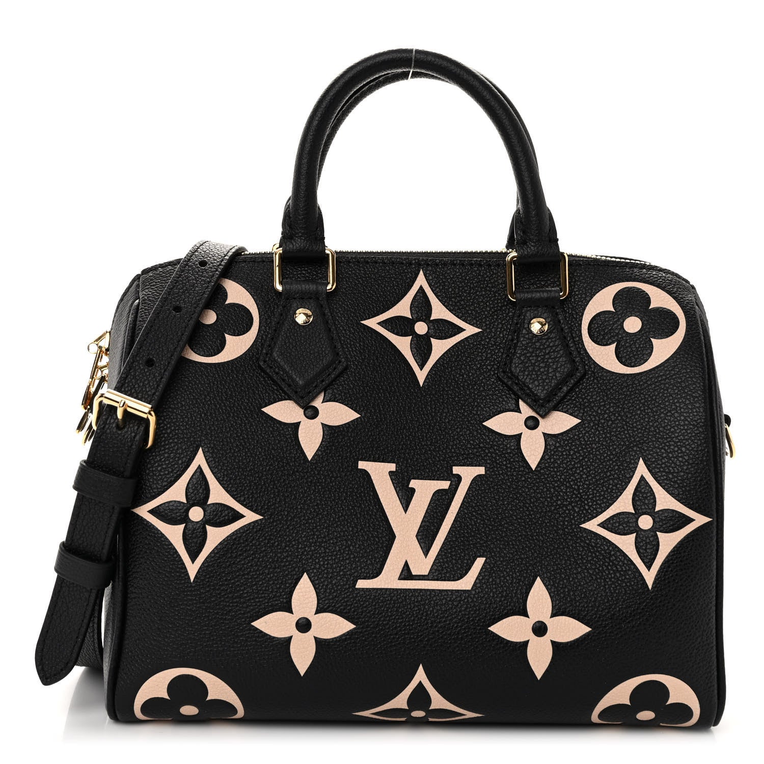 Louis Vuitton Empreinte Monogram Giant Speedy Bandouliere 25 Black Beige 1 of 10