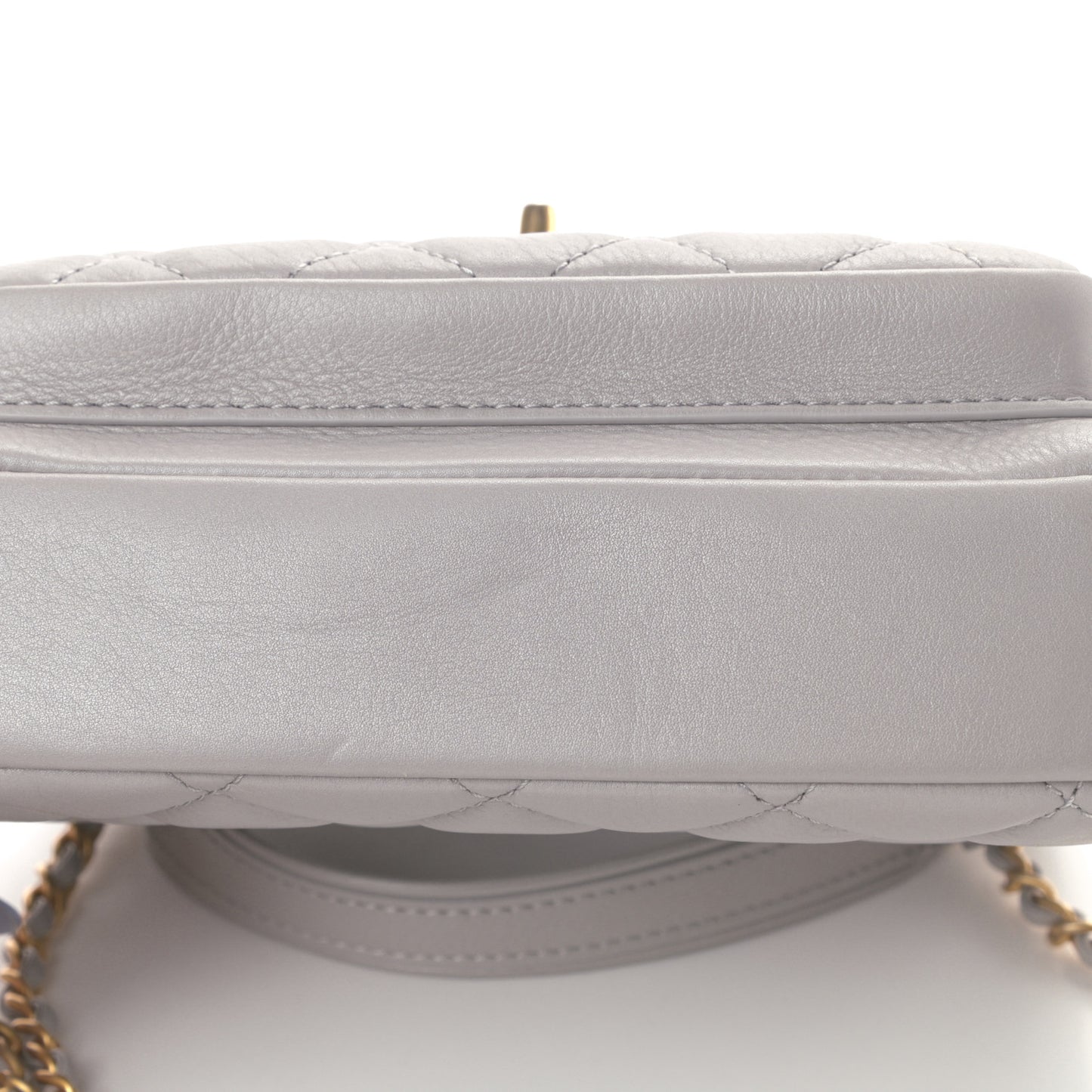 Calfskin Quilted Top Handle Flap Light Grey
