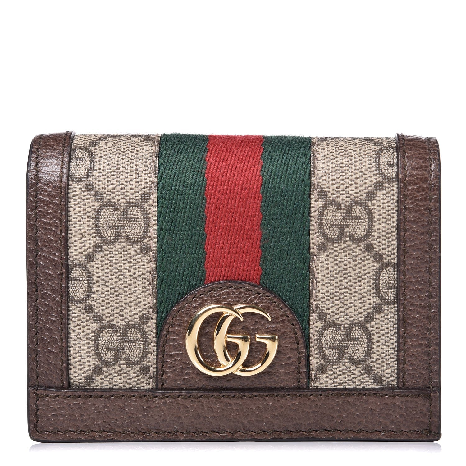 Gucci GG Supreme Monogram Web Ophidia Card Case Beige New Acero 1 of 8