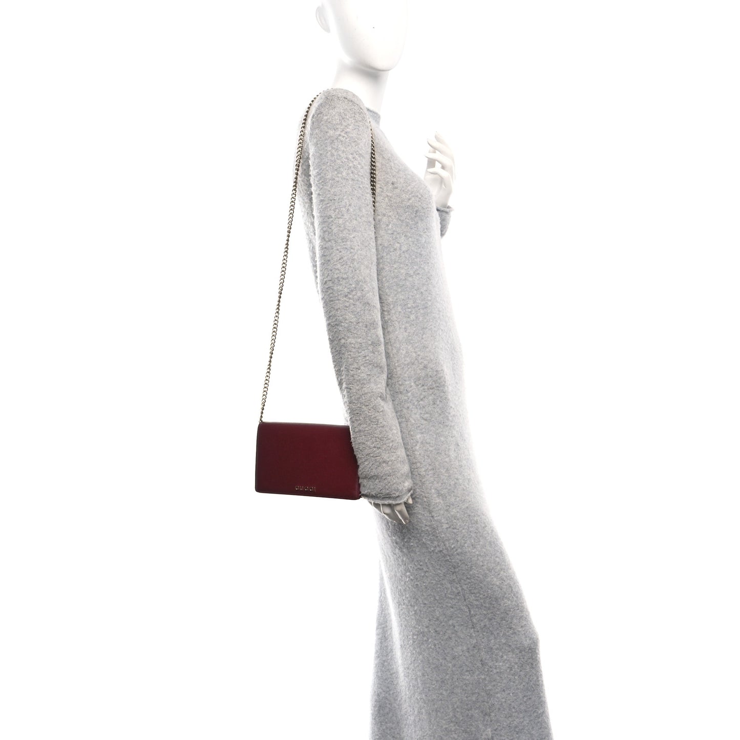 Textured Calfskin Script Logo Wallet On Chain Rosso Ancora