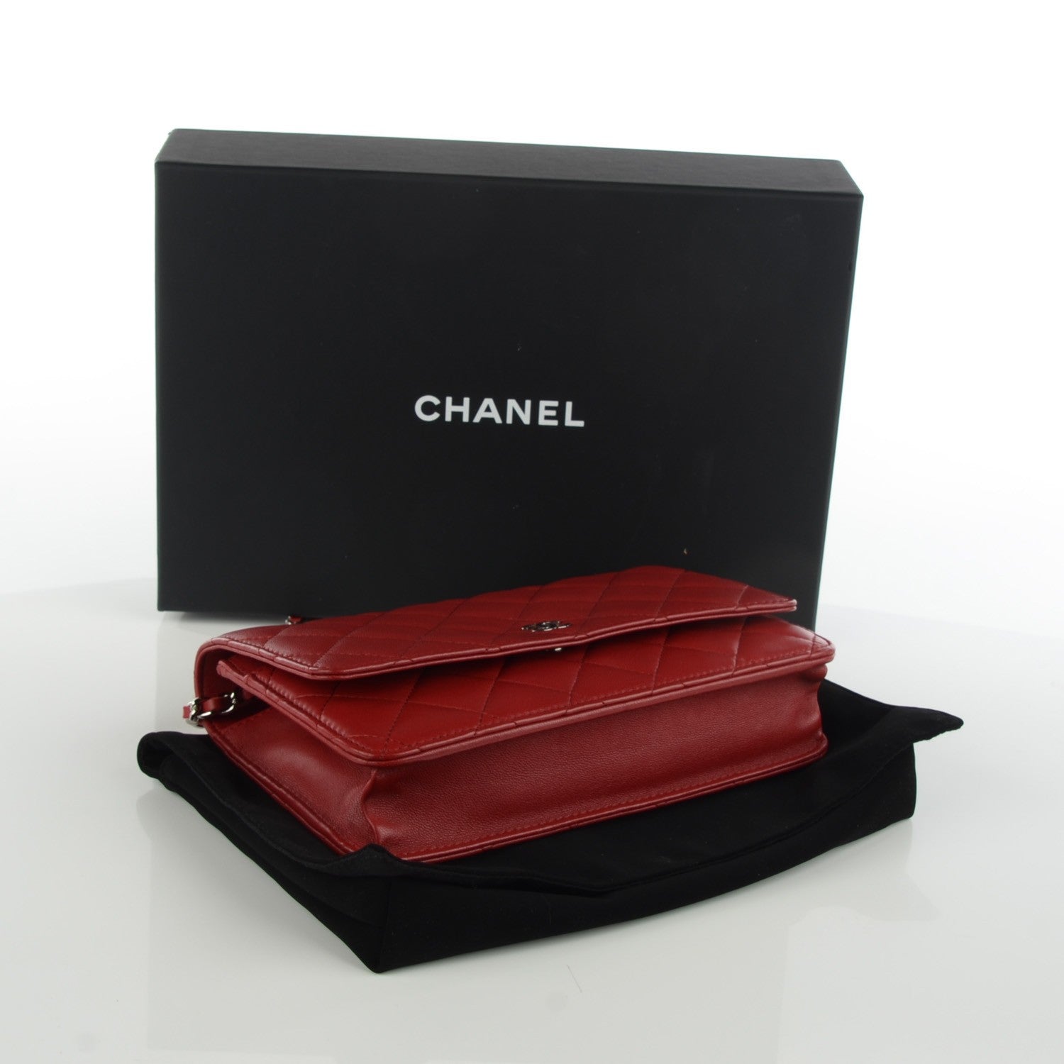 Chanel Lambskin Quilted Wallet On Chain WOC Red 4 of 8