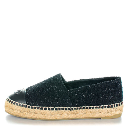 Chanel Tweed Patent Goatskin Sequin CC Espadrilles 36 Black 1 of 9