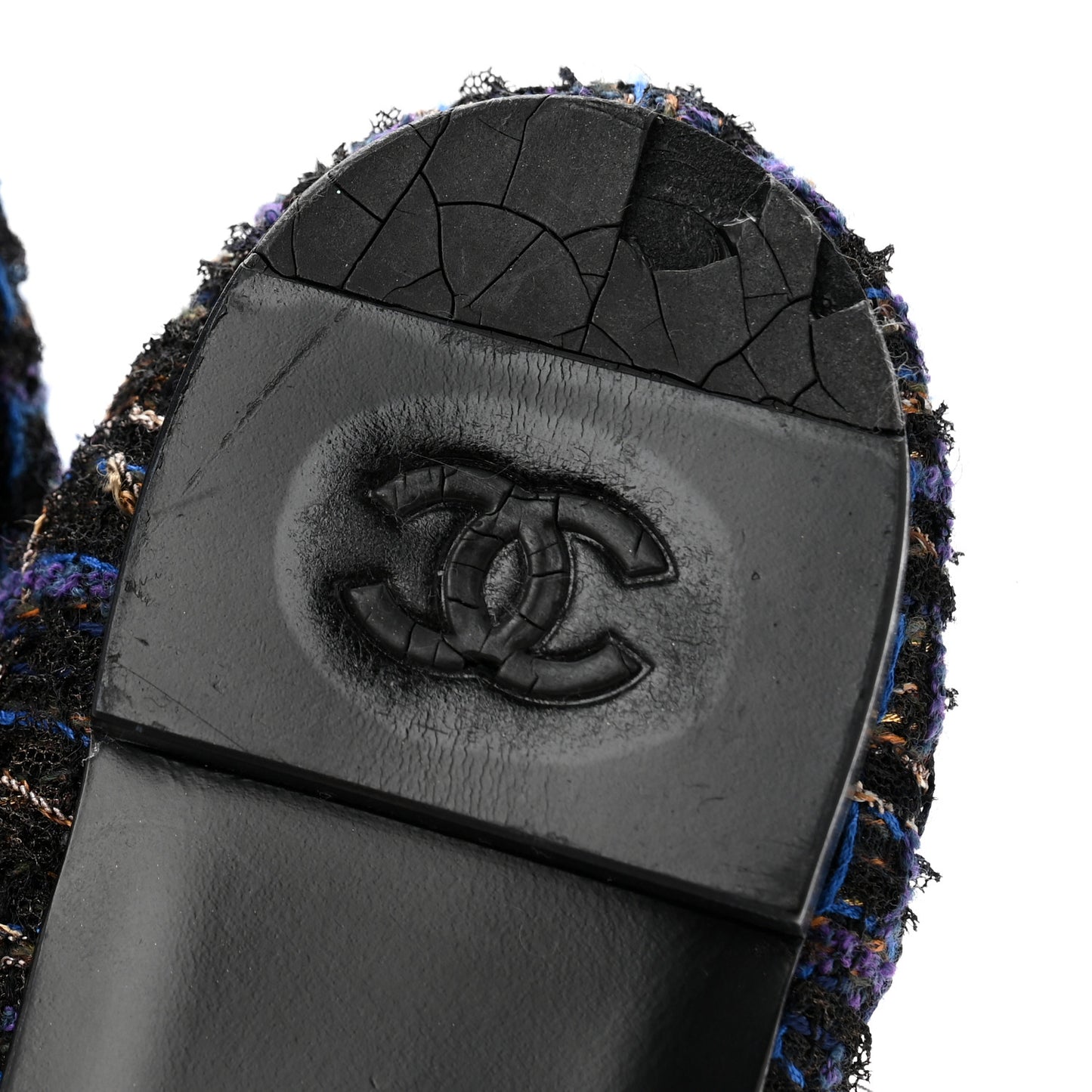 Tweed Lambskin Cap Toe Ballerina Flats 40 Navy Blue Black