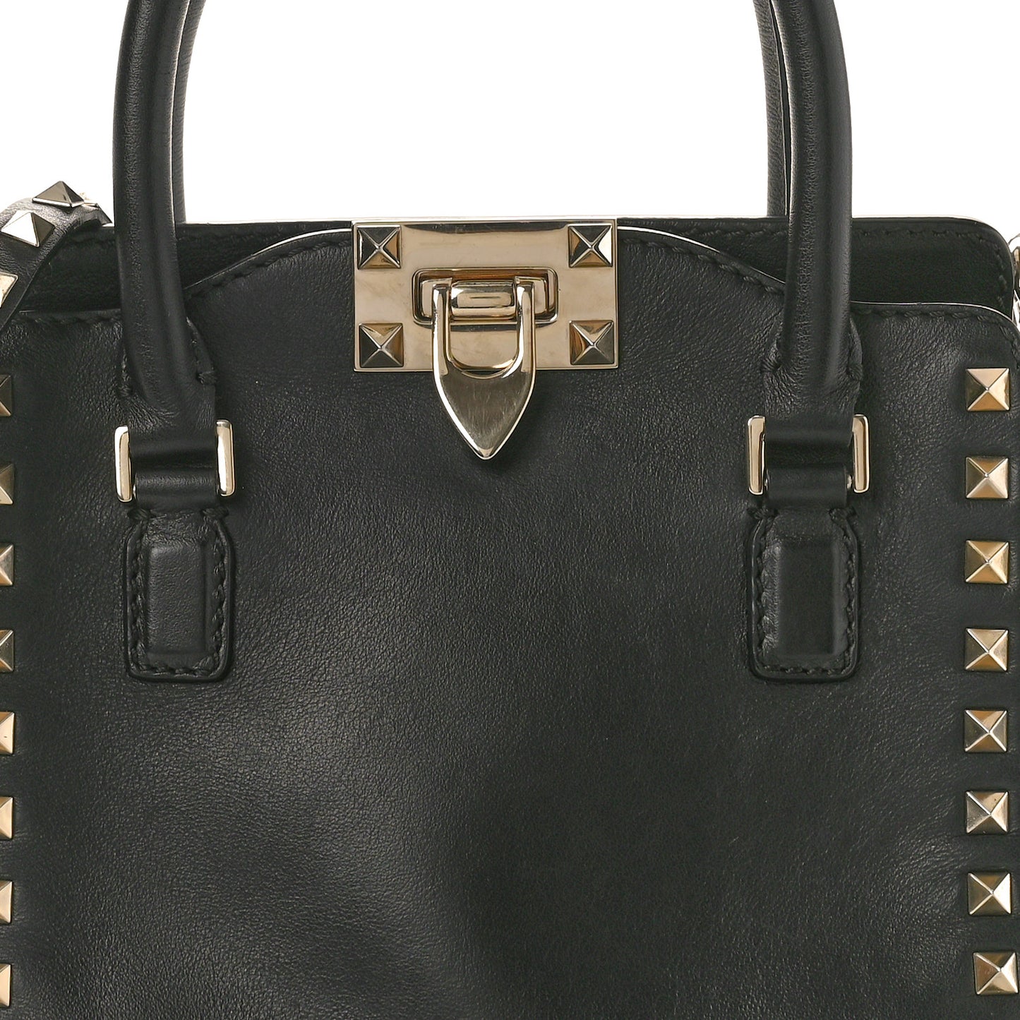 Vitello Mini Rockstud Double Handle Tote Black