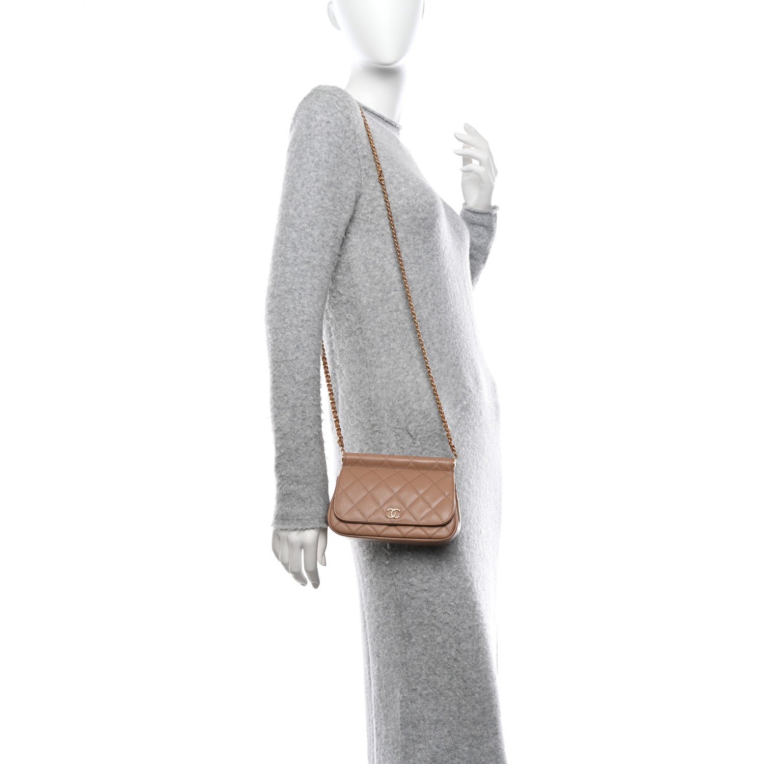 Chanel Caviar Quilted Flap Clutch With Chain Beige 2 of 12
