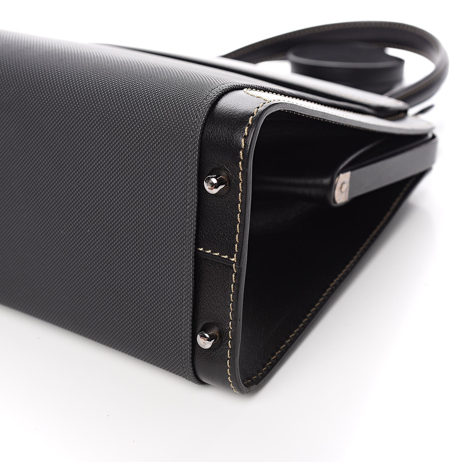 Delvaux Calfskin Canvas Illusion Top Handle Frame Bag Jumping Black 8 of 9