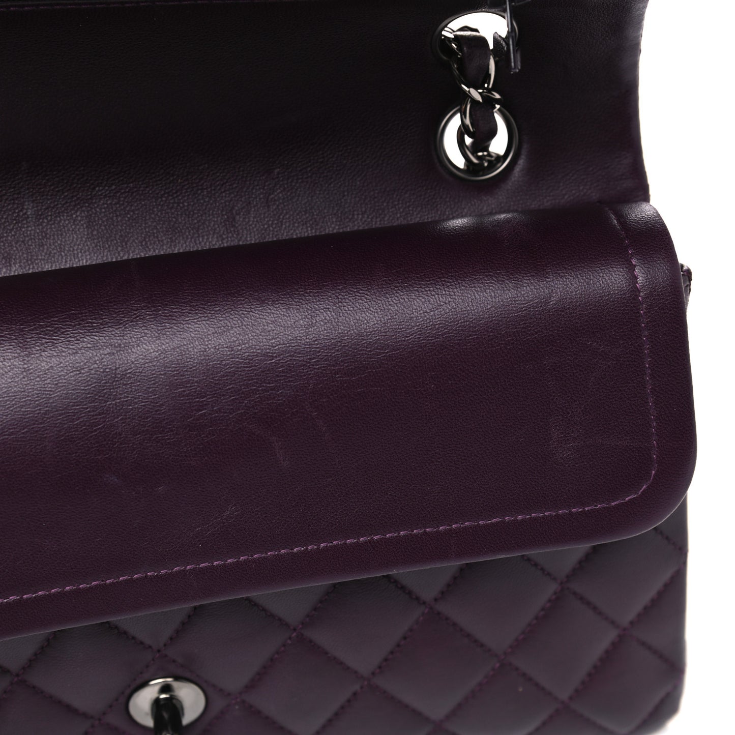 Lambskin Quilted Medium Double Flap Purple