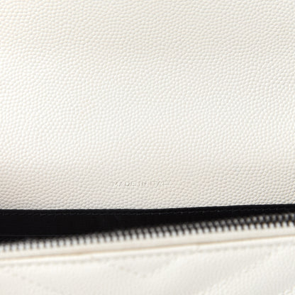 Saint Laurent Grain De Poudre Matelasse Chevron Monogram Envelope Chain Wallet Dove White 9 of 11