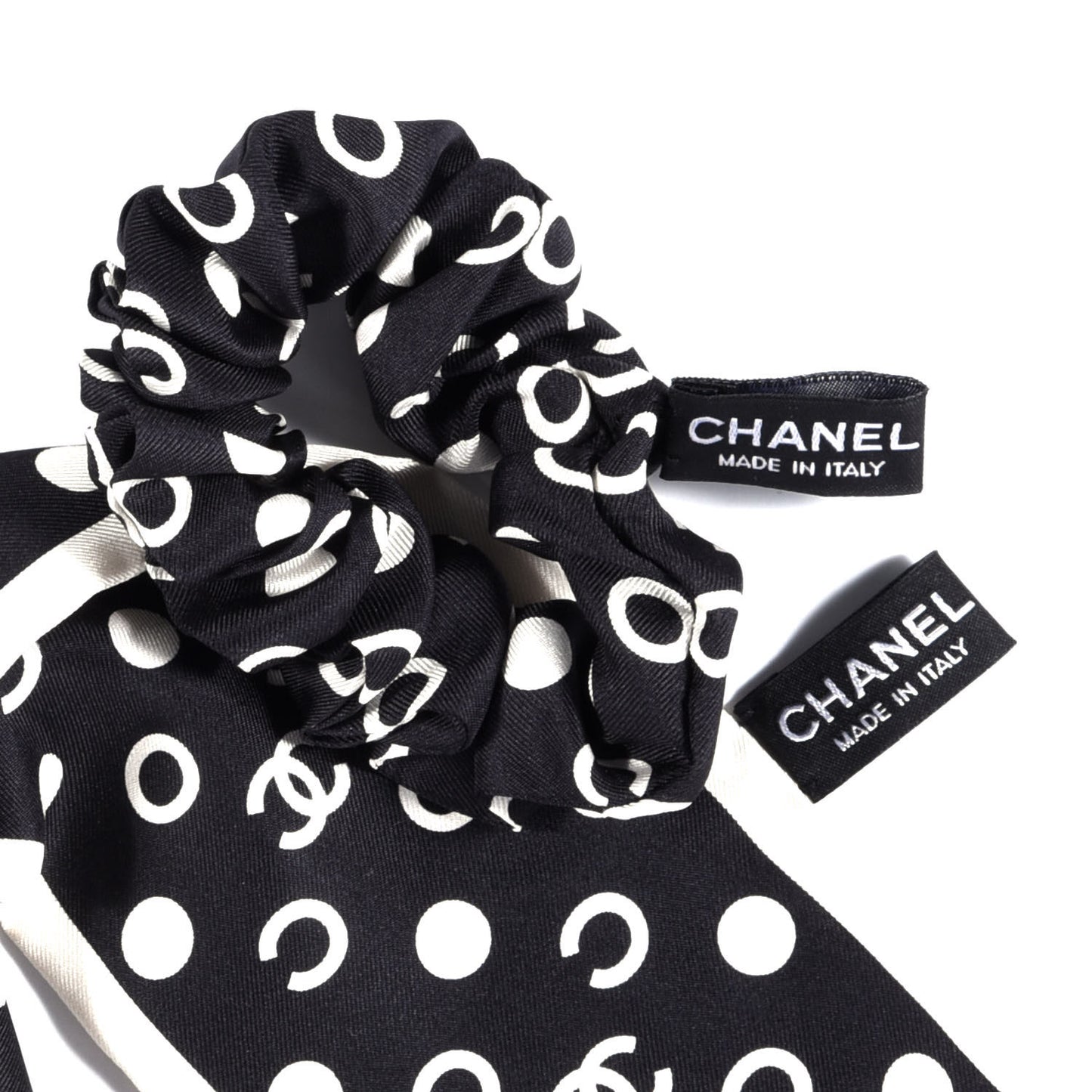 Silk CC Twilly Hair Tie Black White