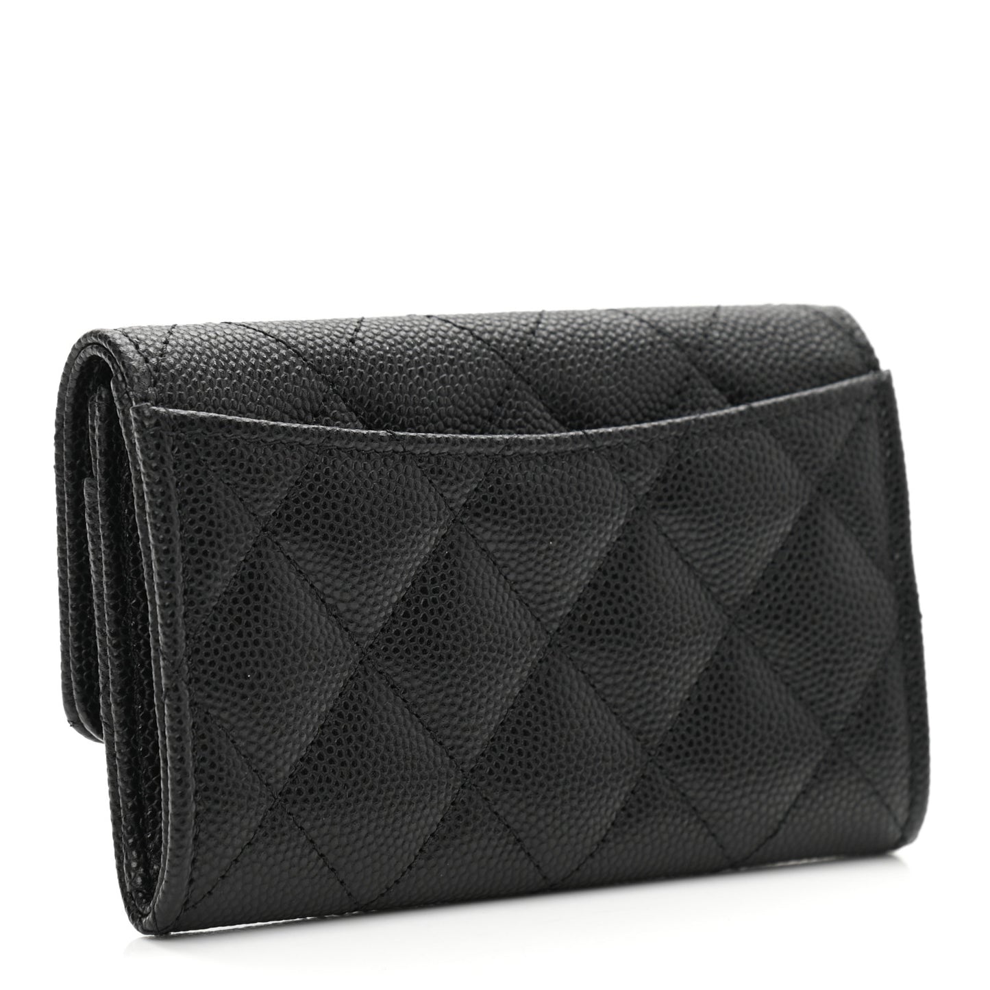 Caviar Quilted Enamel Coco Casino Flap Card Holder Wallet Black