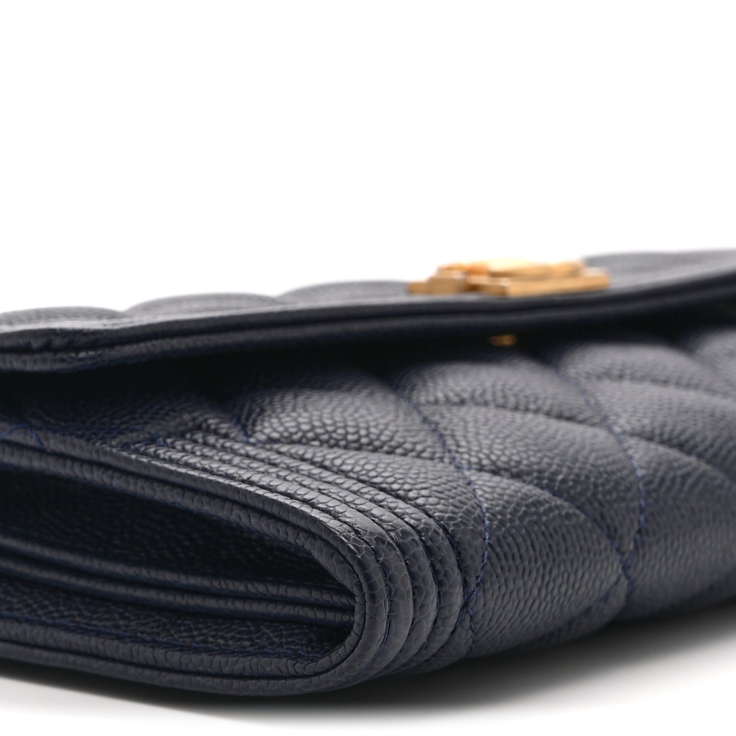 Caviar Quilted Large Boy Gusset Flap Wallet Blue