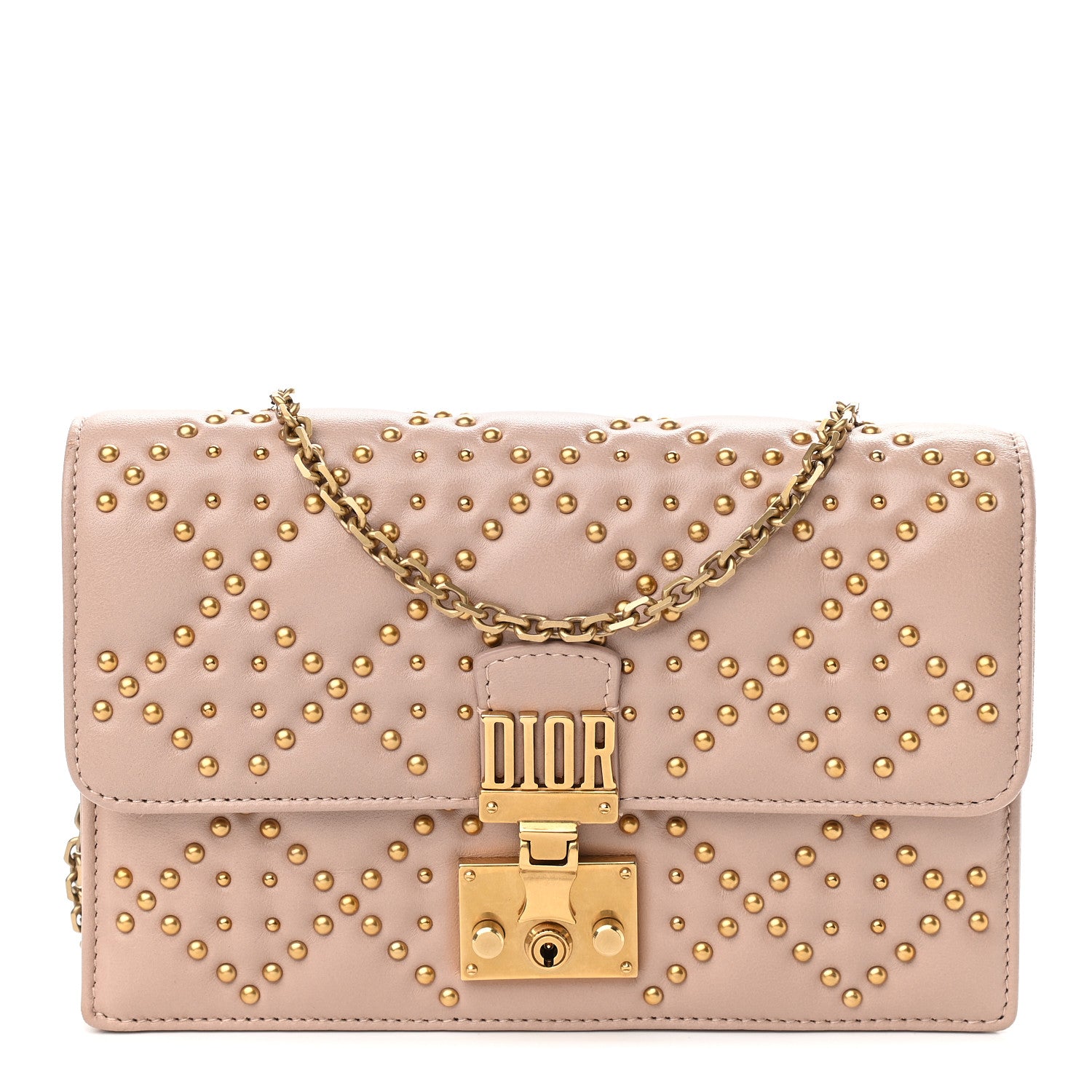 Christian Dior Lambskin Cannage Studded Dioraddict Wallet on Chain Clutch Nude 1 of 8