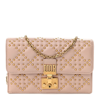 Christian Dior Lambskin Cannage Studded Dioraddict Wallet on Chain Clutch Nude 1 of 8