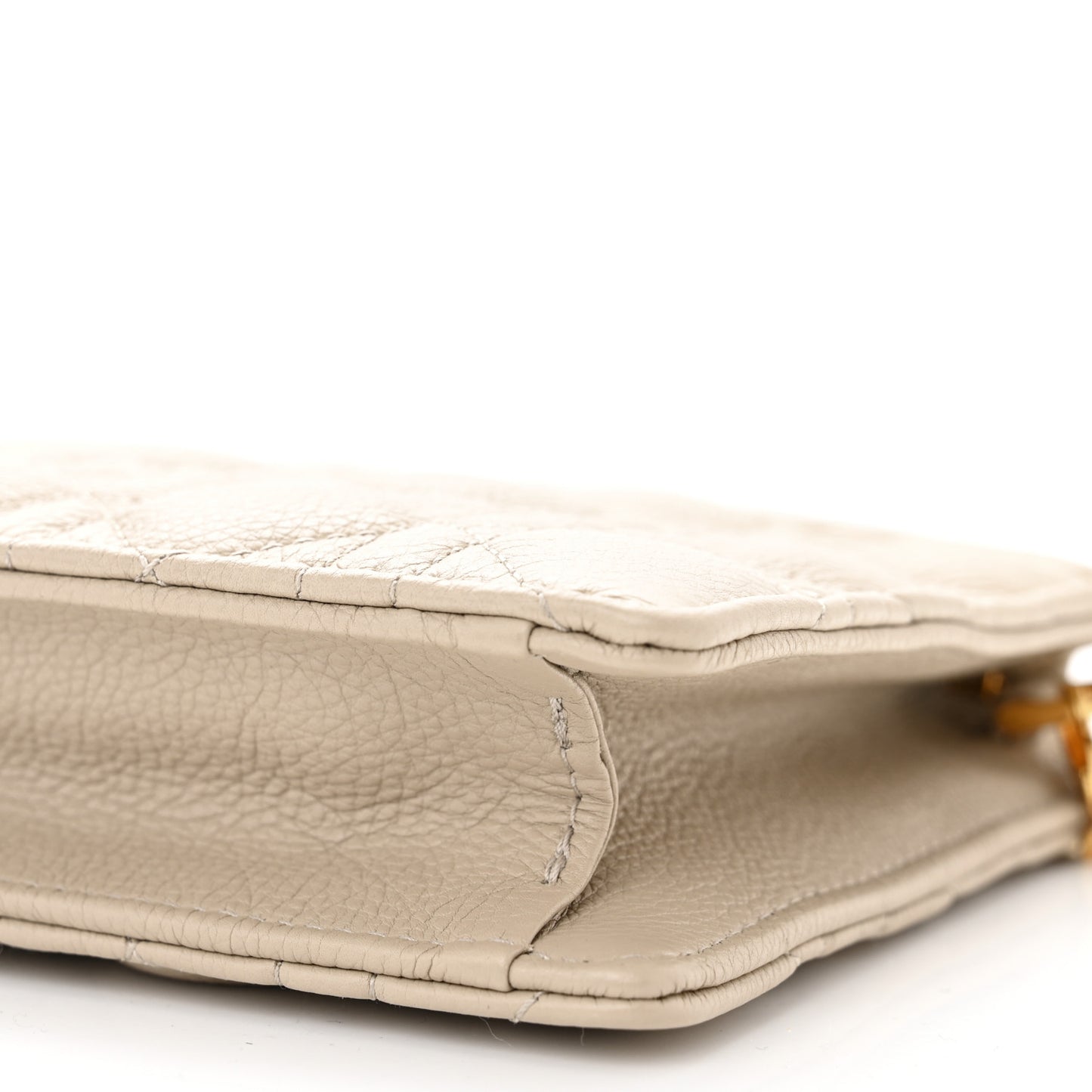 Calfskin Cannage Caro Zipped Pouch With Chain Light Beige