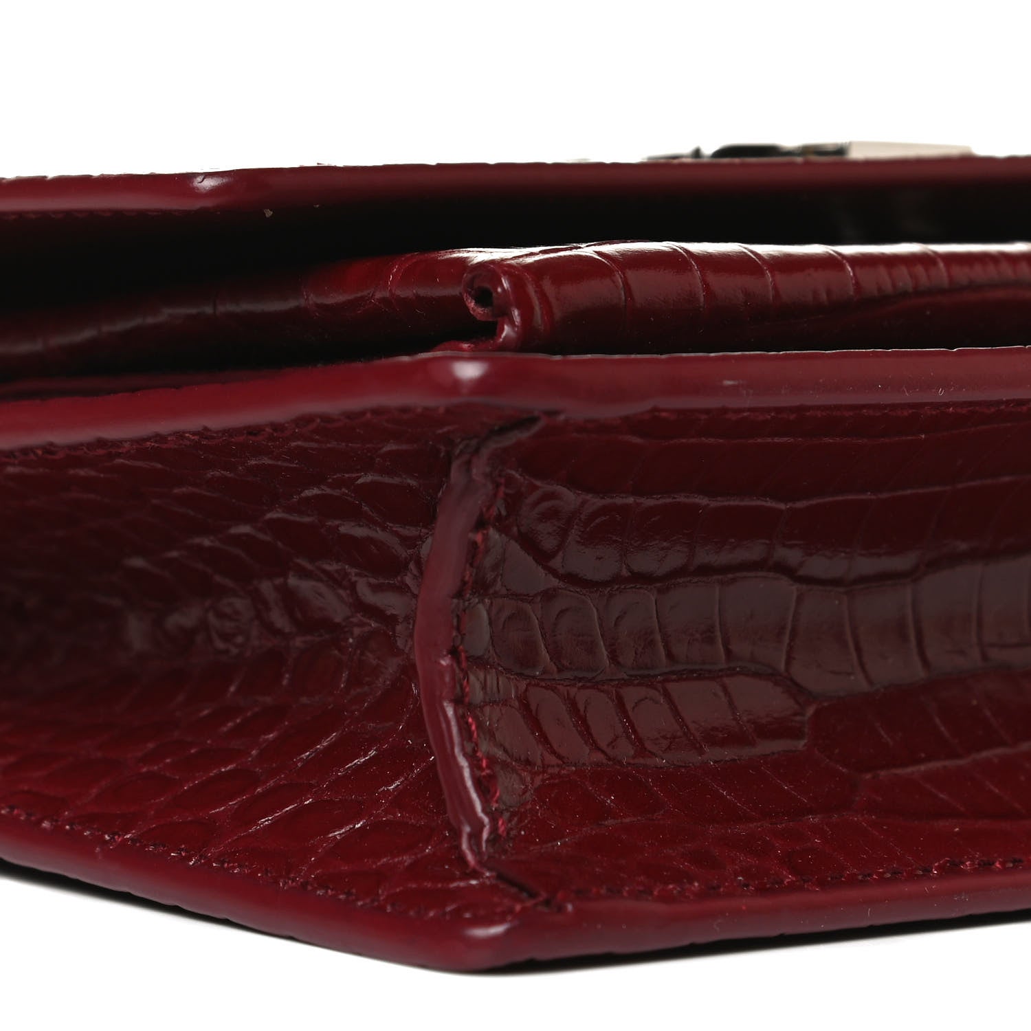 Saint Laurent Calfskin Crocodile Embossed Monogram Sunset Chain Wallet Palissandre 5 of 13
