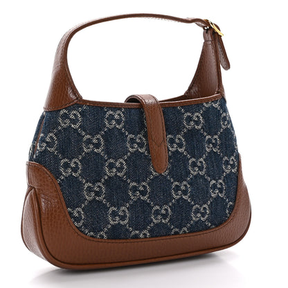 Gucci New Denim GG Monogram Calfskin Mini Jackie 1961 Hobo Blue Tea Cuir 3 of 10