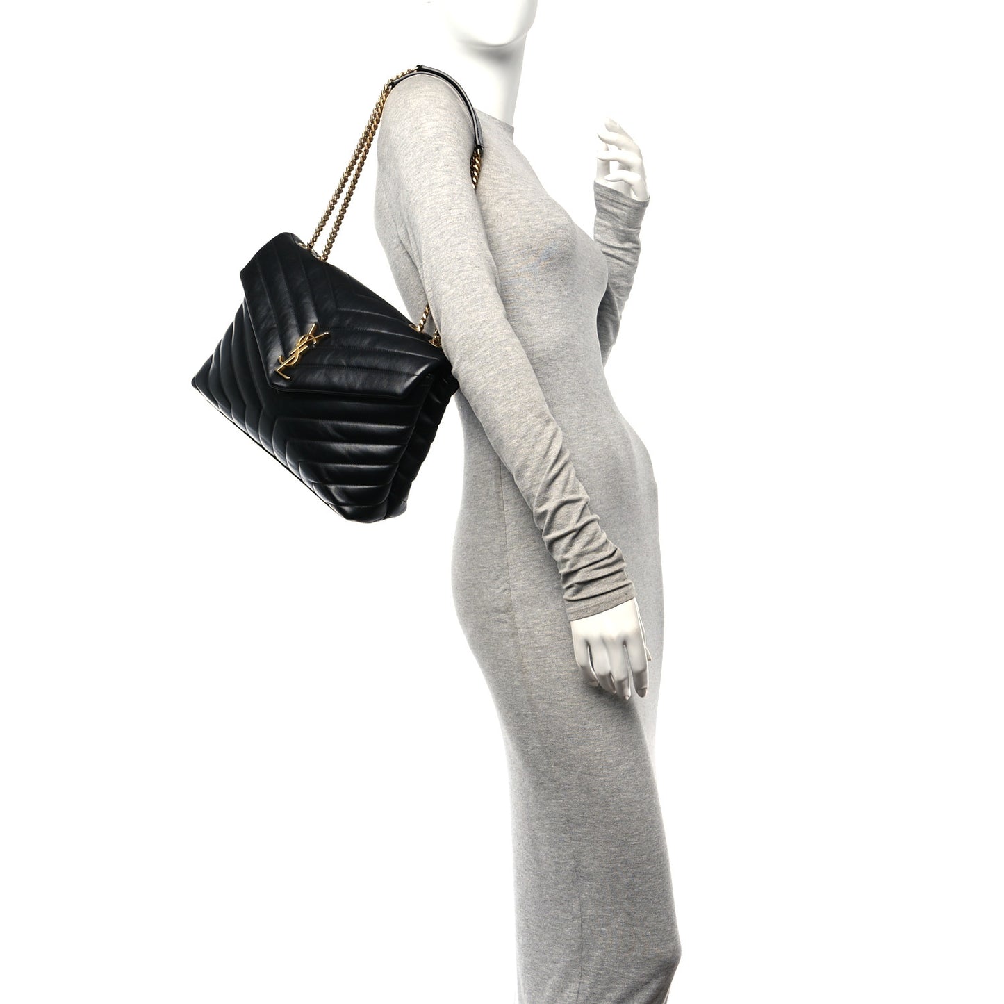 Calfskin Y Quilted Monogram Medium Loulou Chain Satchel Black