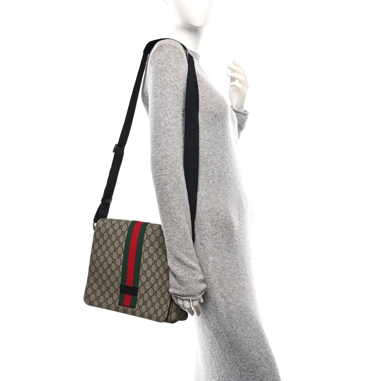 Gucci GG Supreme Monogram Web Flap Messenger Bag Black 2 of 10