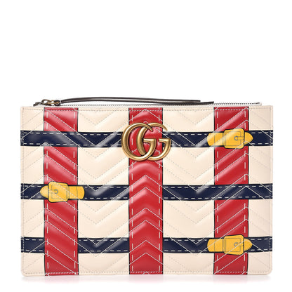 Gucci Calfskin Matelasse Trompe L'Oeil Print GG Marmont Zip Pouch White 1 of 8