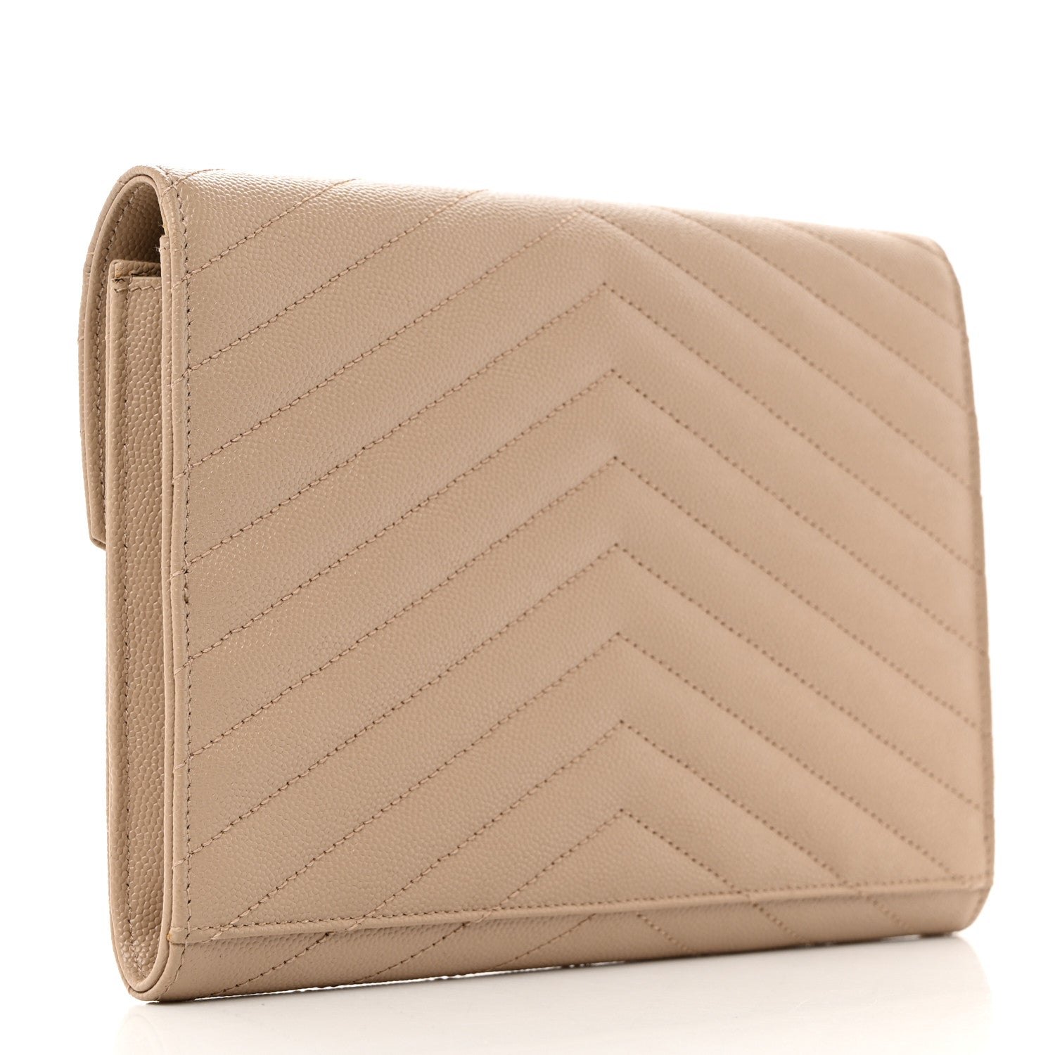 Saint Laurent Grain De Poudre Matelasse Chevron Monogram Envelope Clutch Dark Beige 3 of 7