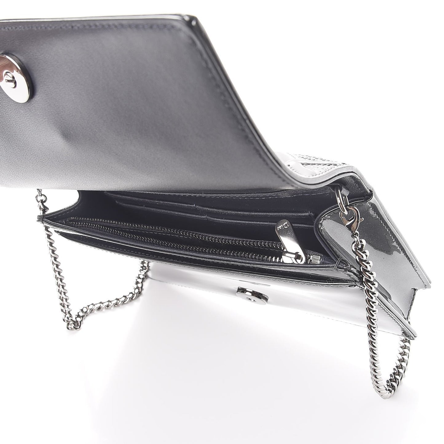 Metallic Patent Micro-Cannage Diorama Wallet on Chain Pouch Onyx Black