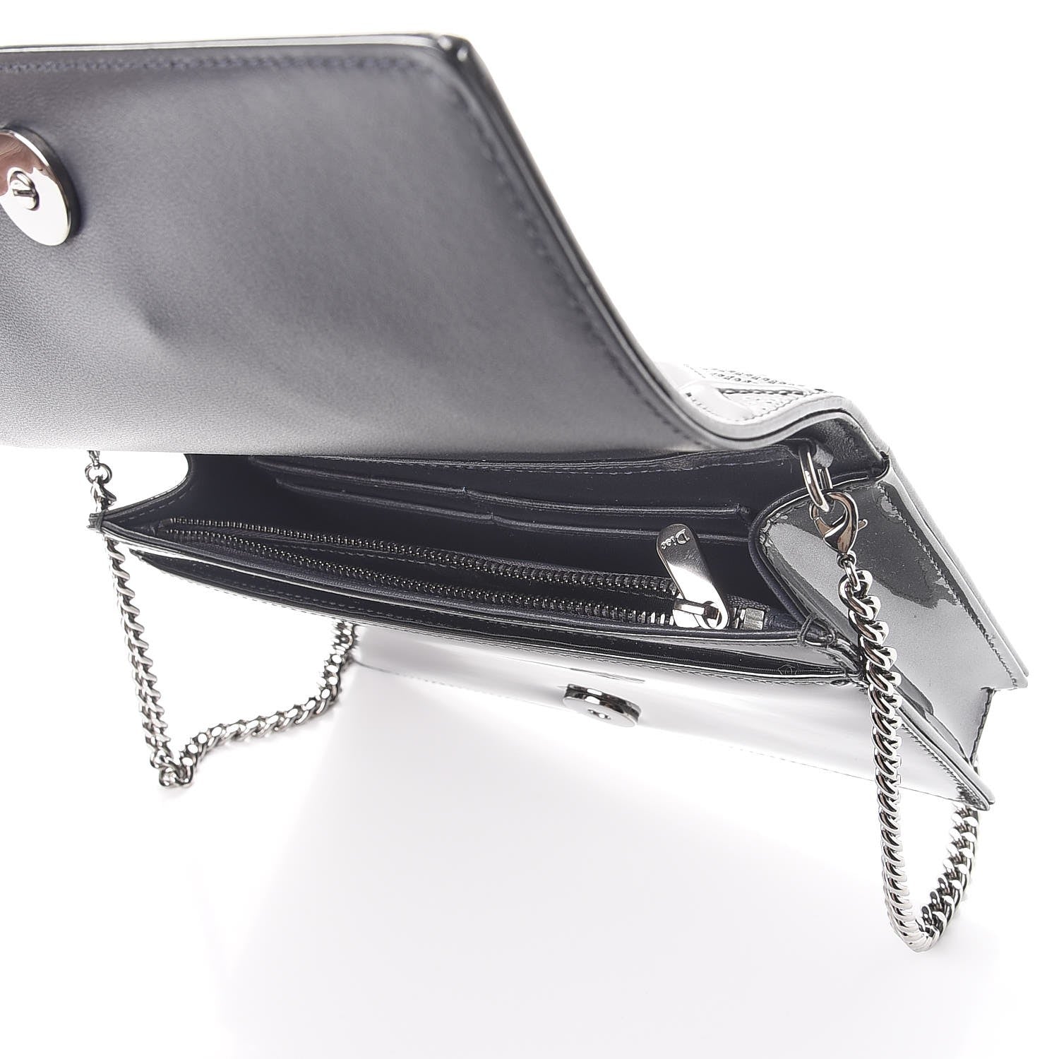 Christian Dior Metallic Patent Micro-Cannage Diorama Wallet on Chain Pouch Onyx Black 5 of 11