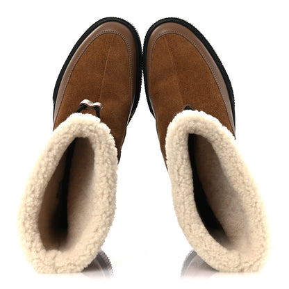 Hermes Suede Shearling Calfskin Womens Journey Ankle Boots 36 Brun Fumé 36 Ecru 2 of 10