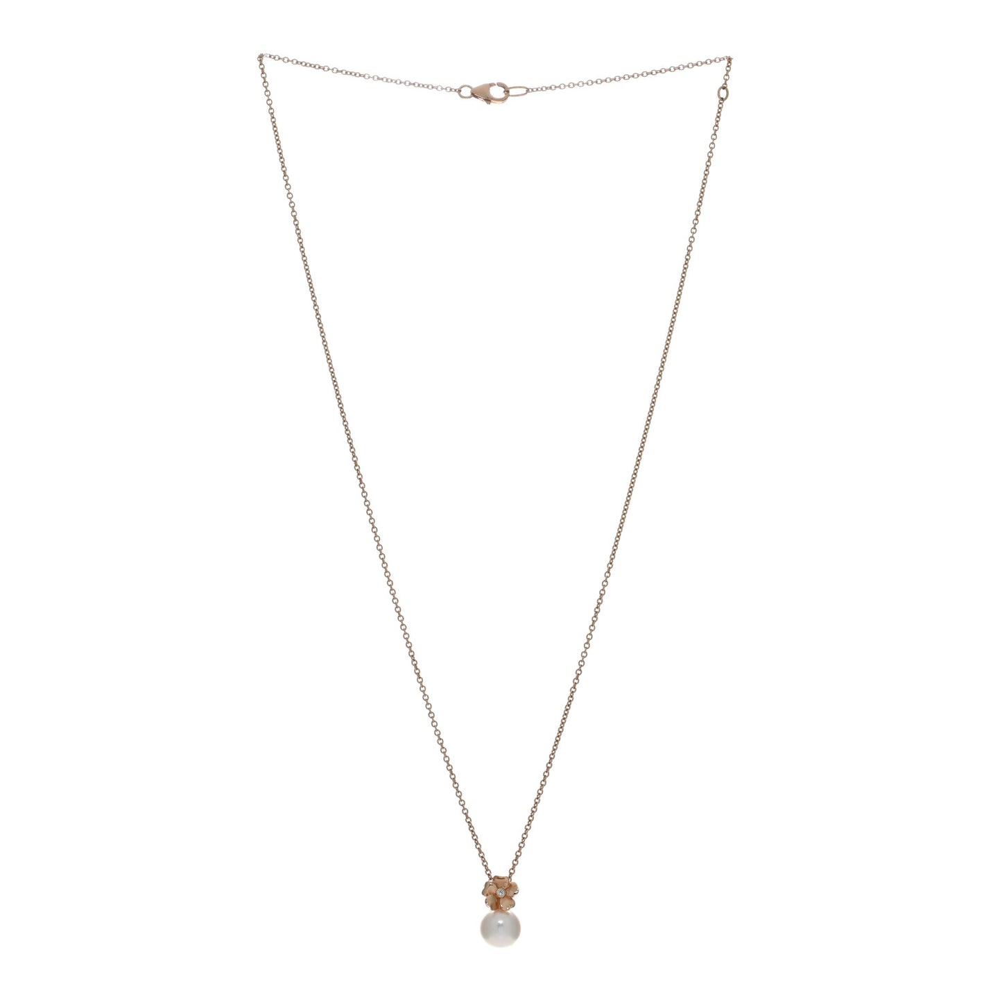 18K Rose Gold Diamond Akoya Pearl Cherry Blossom Pendant Necklace