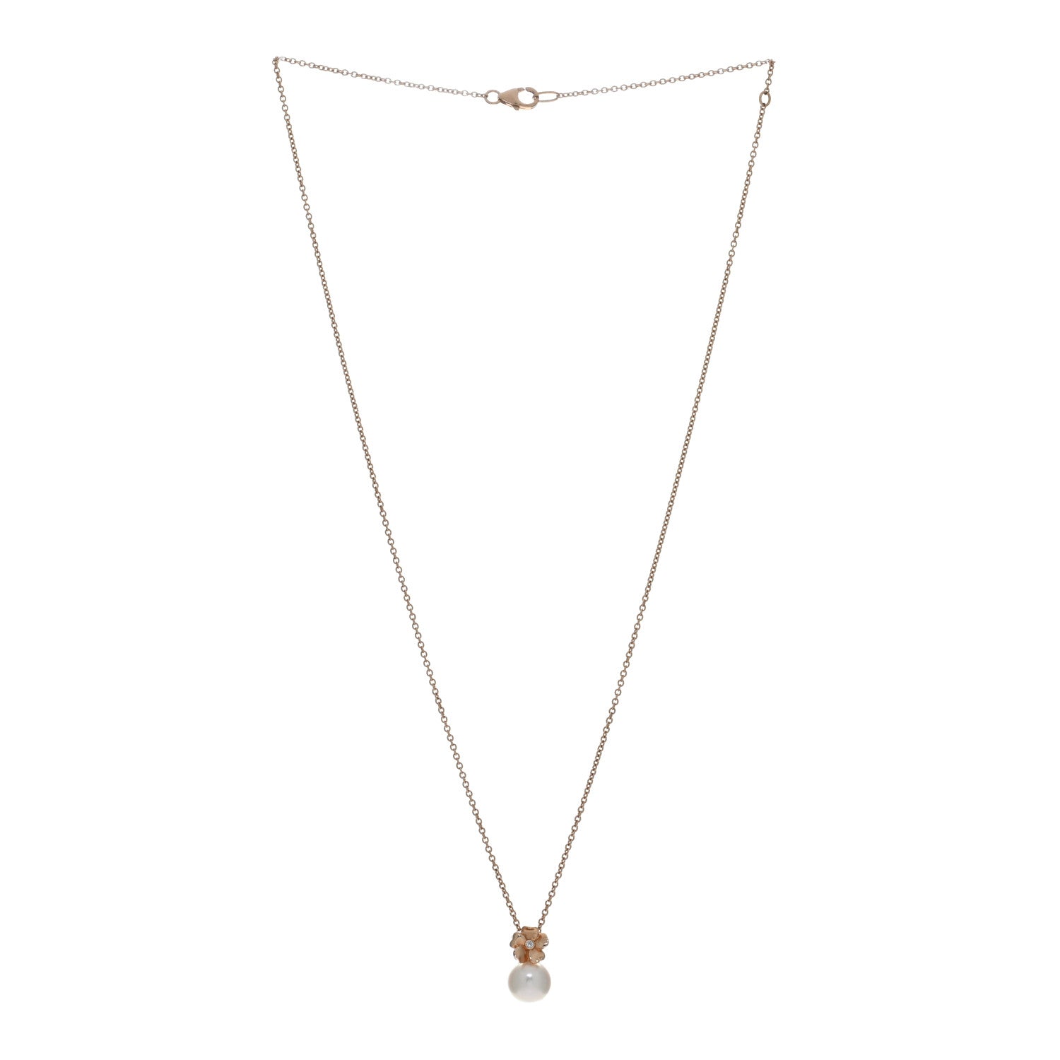Mikimoto 18K Rose Gold Diamond Akoya Pearl Cherry Blossom Pendant Necklace 3 of 5