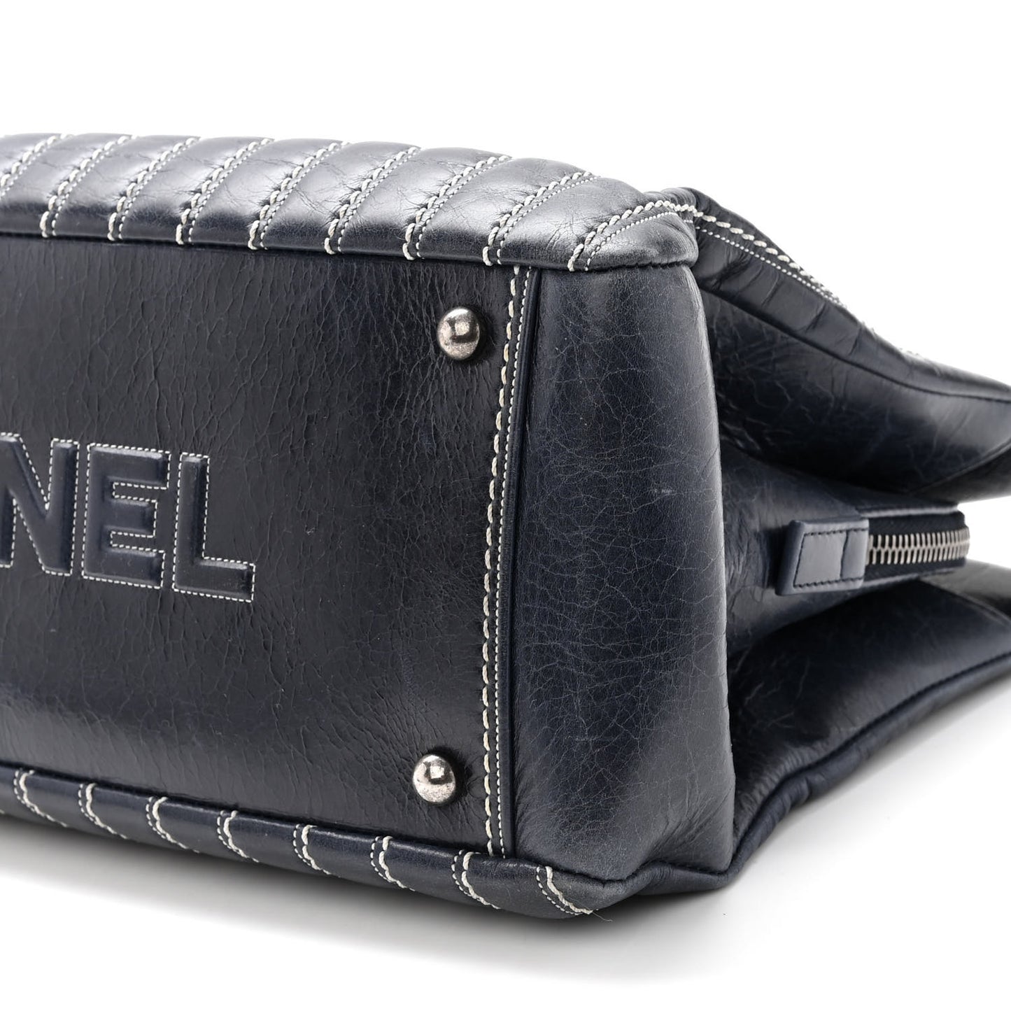 Lambskin Vertical Quilted Tote Navy