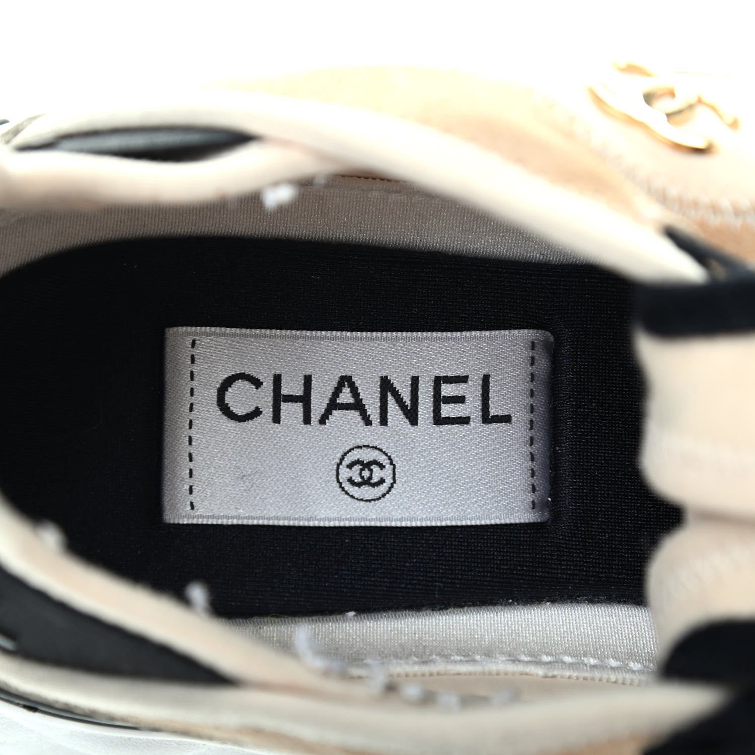 Chanel Velvet Calfskin Mixed Fibers CC Sneakers 39.5 Beige 6 of 7