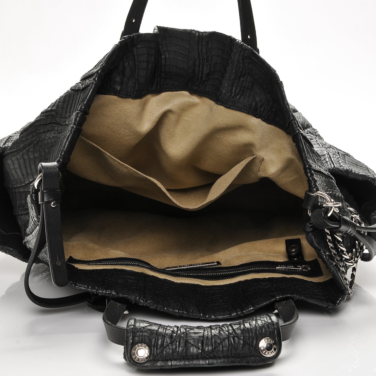 Jimmy Choo Waxed Snakeskin Chain Embellished Blare Tote Black 5 of 7