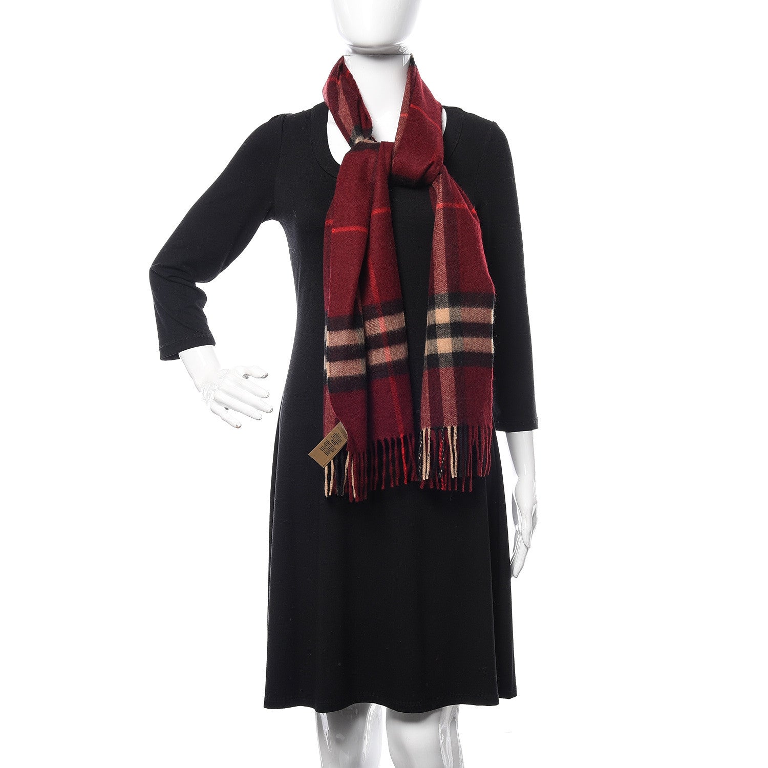 Burberry Cashmere Giant Check Icon Stripe Fringe Scarf Claret 2 of 4