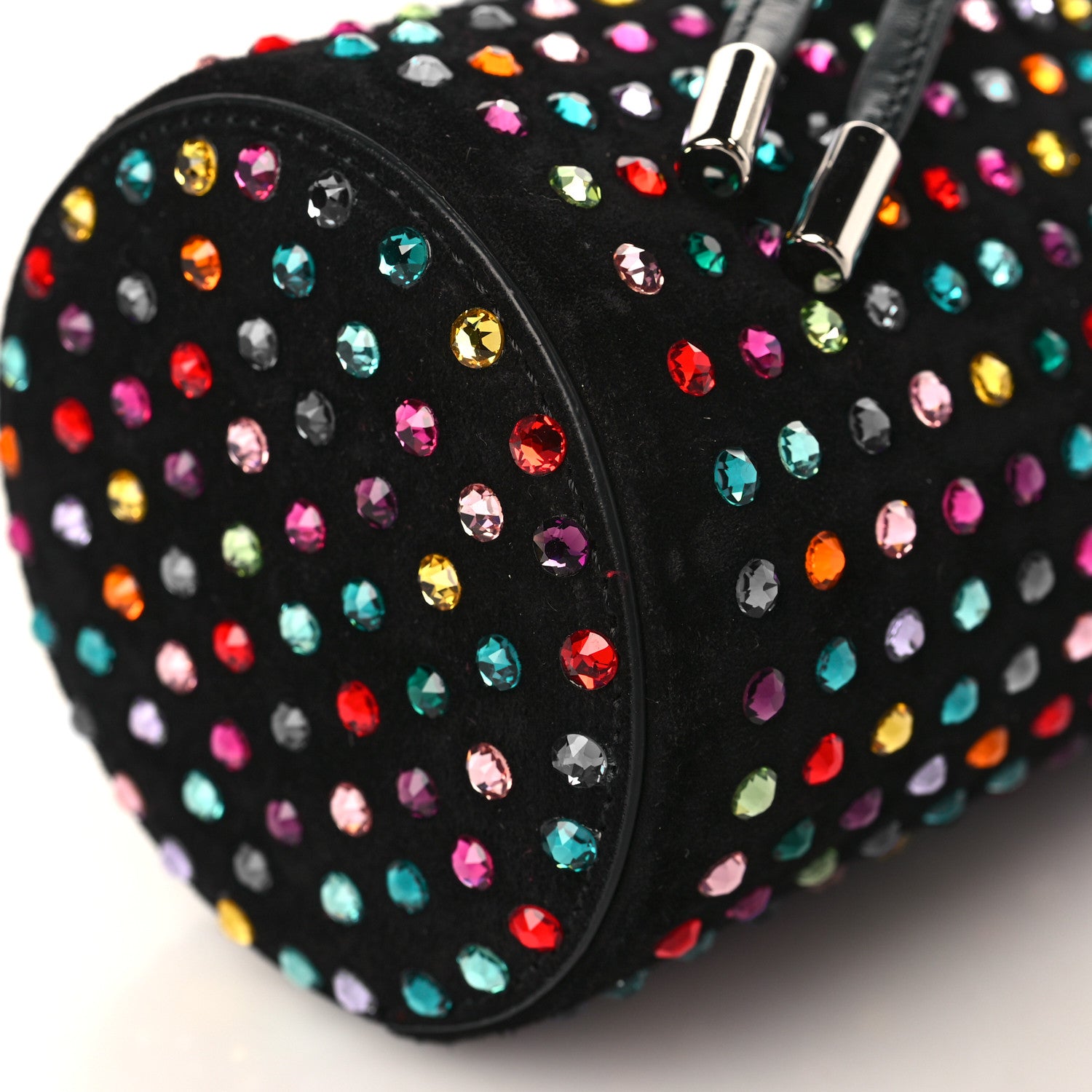 Christian Louboutin Calfskin Suede Strass Mini Marie Jane Bucket Black Multicolor 8 of 8