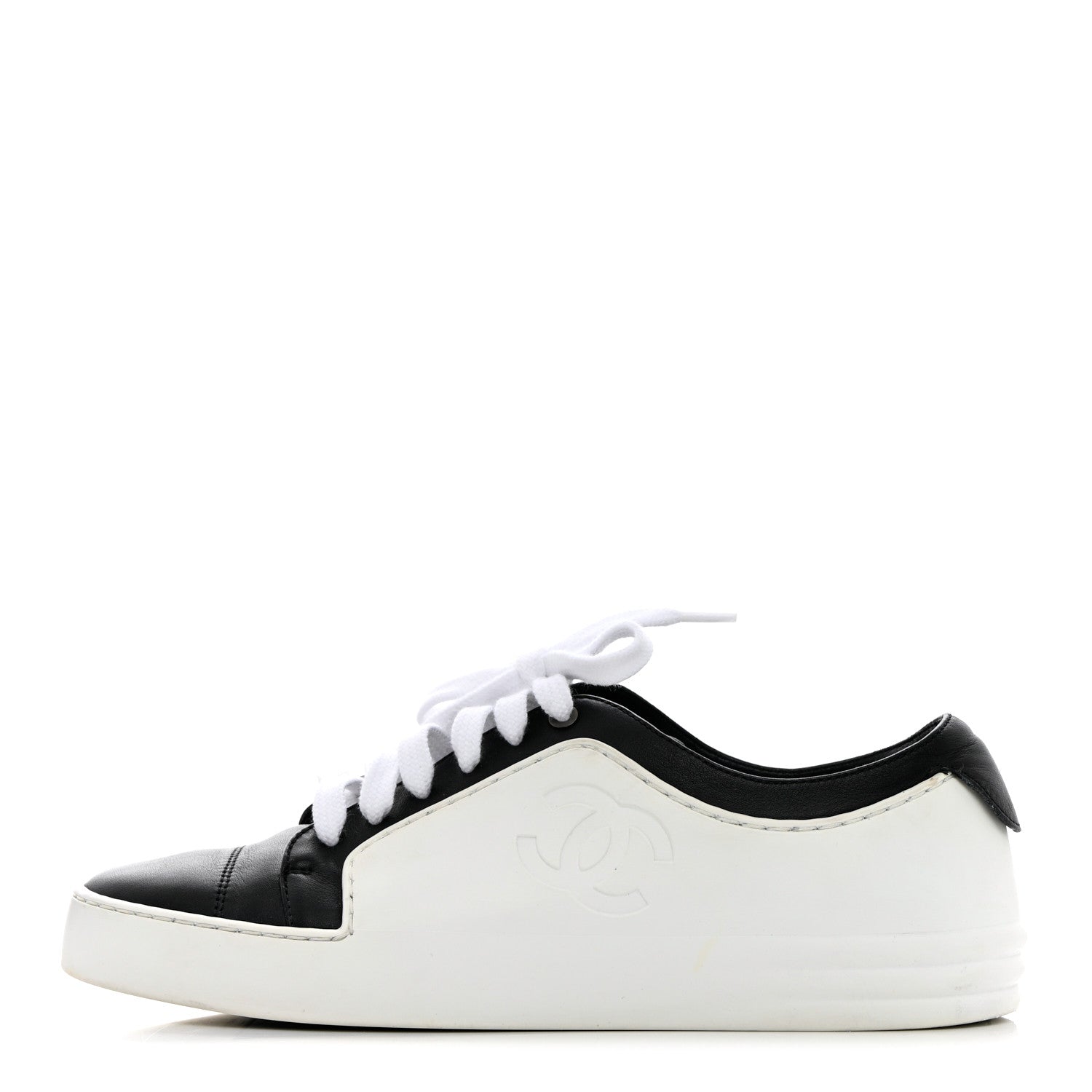 Chanel Calfskin Womens CC Sneakers 37 Black White 1 of 18