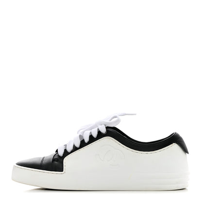 Chanel Calfskin Womens CC Sneakers 37 Black White 1 of 18