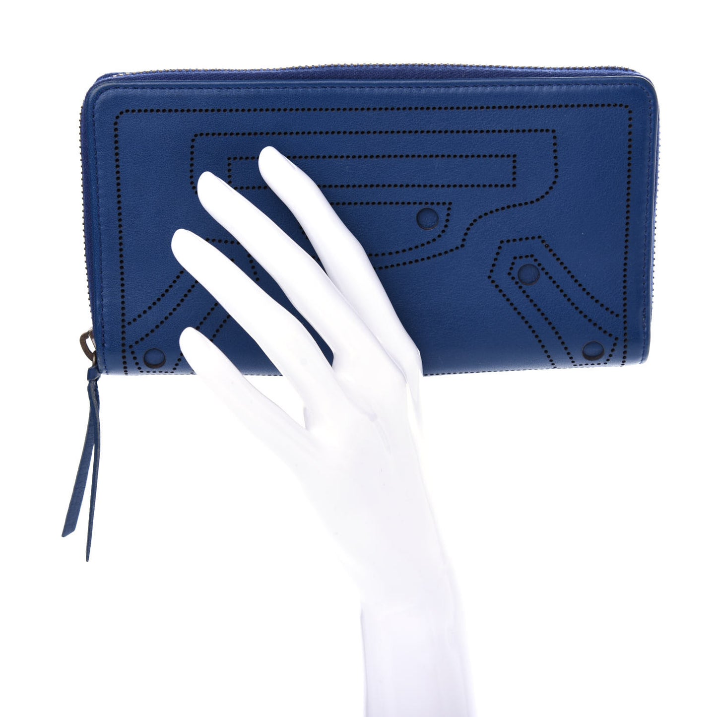 Veau Soyeux Perforated Blackout Hardware Continental Zip Around Wallet Bleu Marine