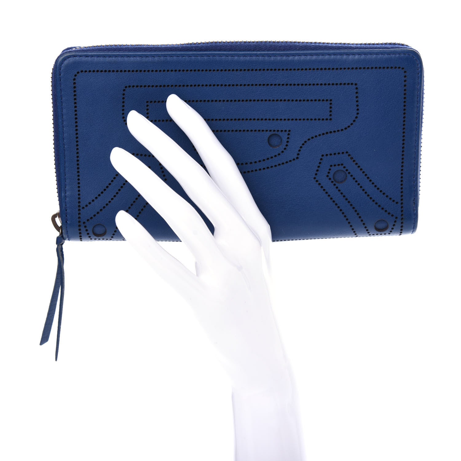Balenciaga Veau Soyeux Perforated Blackout Hardware Continental Zip Around Wallet Bleu Marine 2 of 8