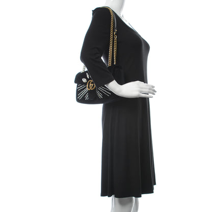 Gucci Velvet Matelasse Marquise Crystals Embroidered Small GG Marmont Shoulder Bag Black 2 of 9