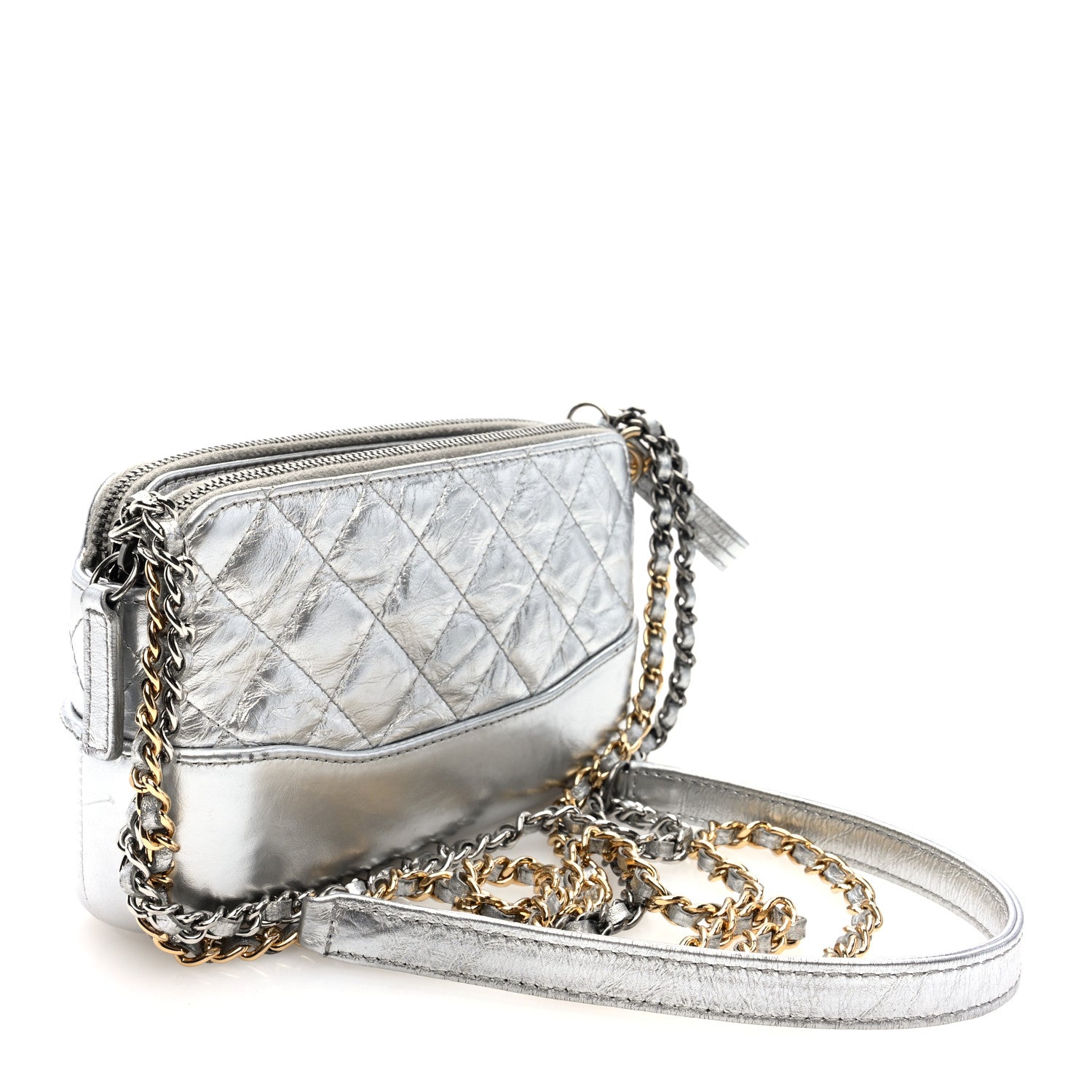 Chanel Metallic Lambskin Calfskin Quilted Small Gabrielle Clutch With Chain Silver 3 of 11
