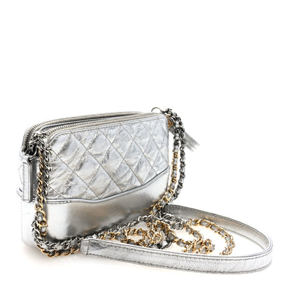 Chanel Metallic Lambskin Calfskin Quilted Small Gabrielle Clutch With Chain Silver 3 of 11