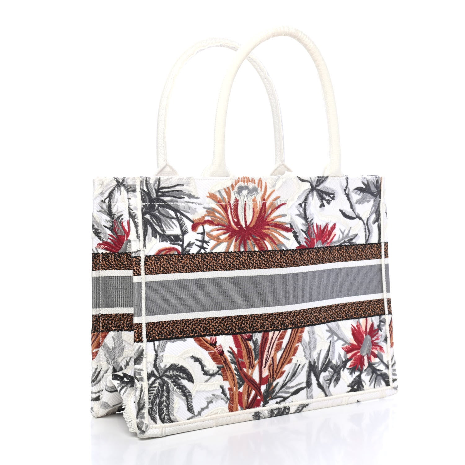 Christian Dior Canvas Embroidered Medium Camouflage Flowers Book Tote Latte Multicolor 2 of 4