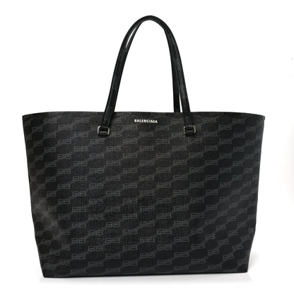 Balenciaga Coated Canvas BB Monogram Large Signature East West Shopper Bag Black Grey 1 of 10