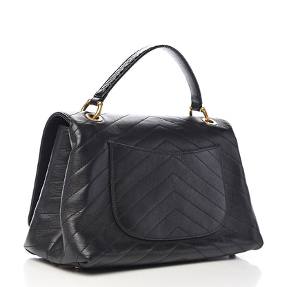 Chanel Grained Calfskin Elaphe Stitched Medium Chevron Chic Top Handle Flap Black 3 of 12