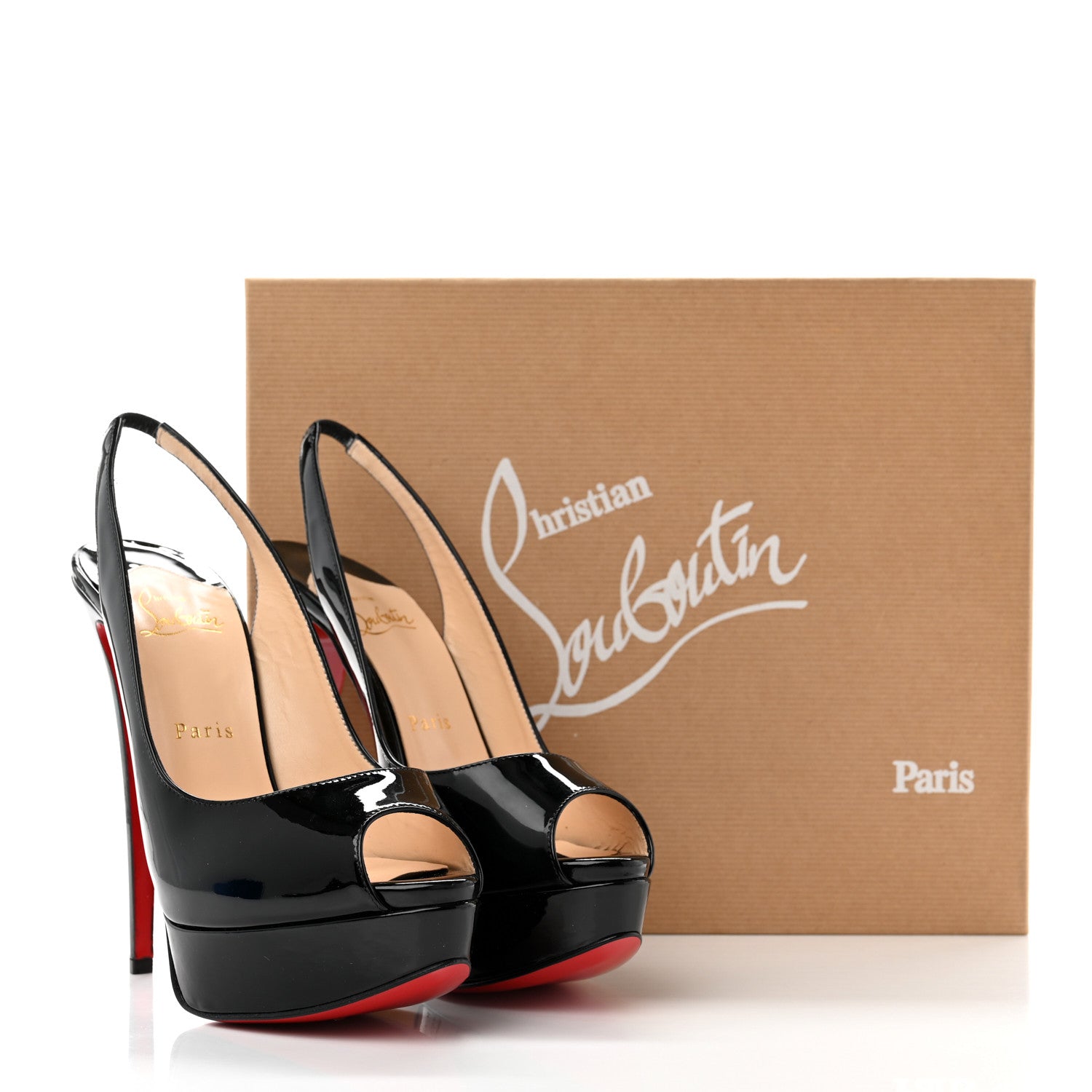 Christian Louboutin Patent Lady Peep Sling 150 Pumps 39 Black 9 of 9