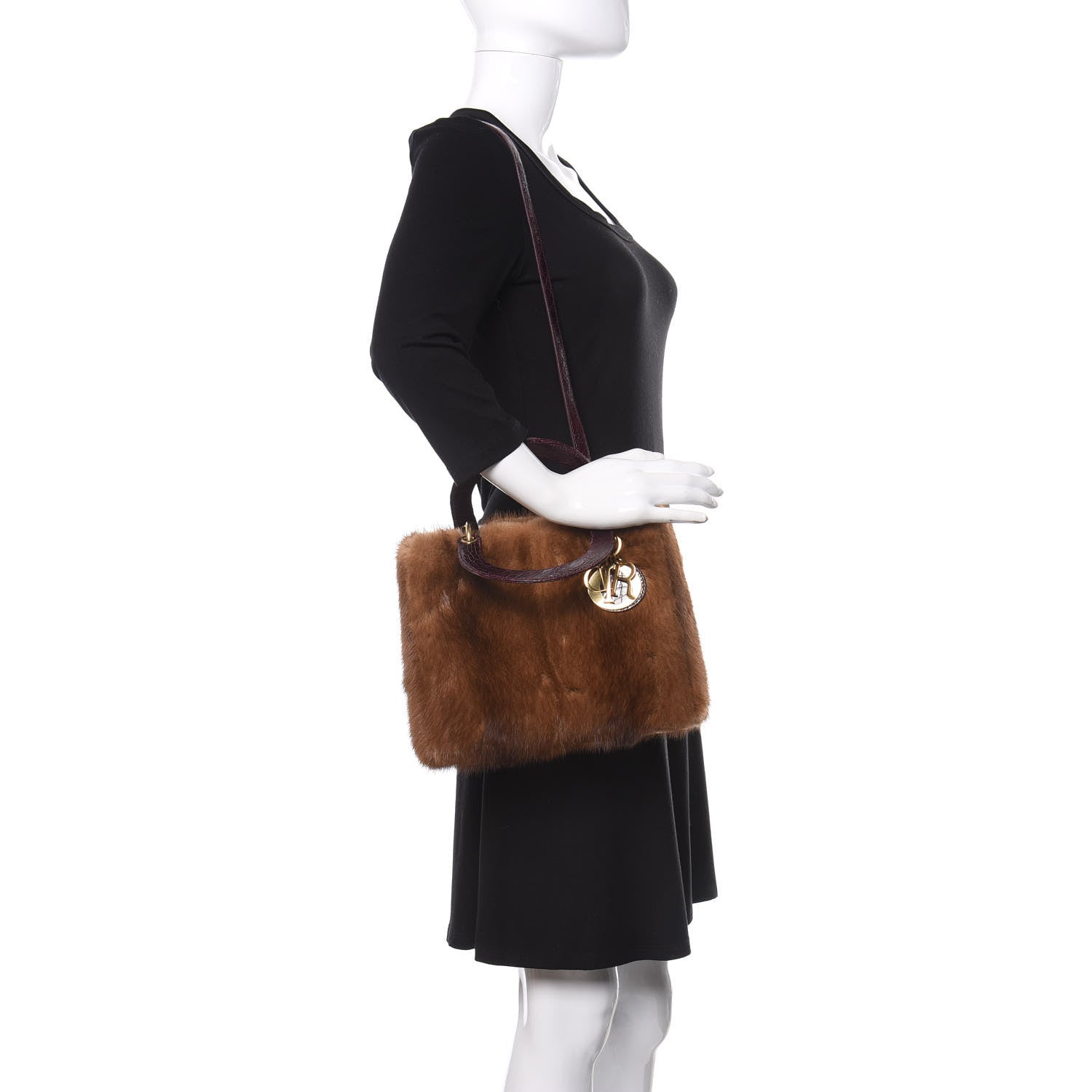 Christian Dior Mink Fur Crocodile Lady Dior Brown 712724